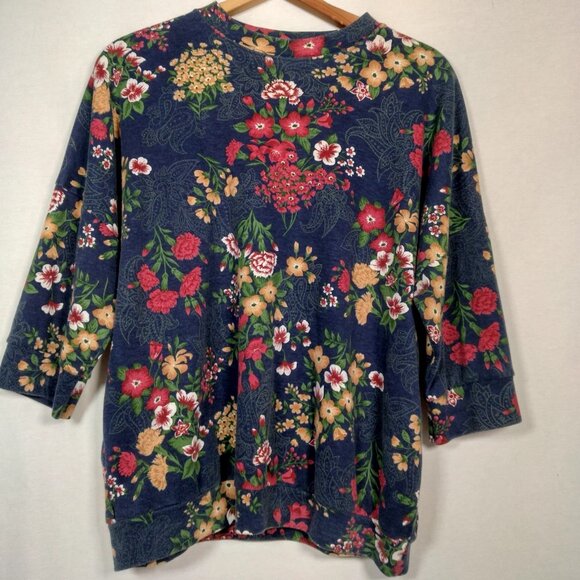 Vintage Large Skirt And Shirt Knit Outfit Set Blue Floral Cottagecore Soft USA - Picture 11 of 16